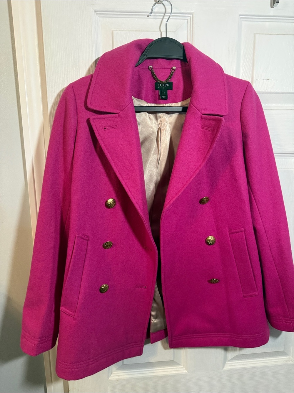 J. Crew Women’s Wool Blend- Double-Breasted Peacoat in Pink - Size Zero